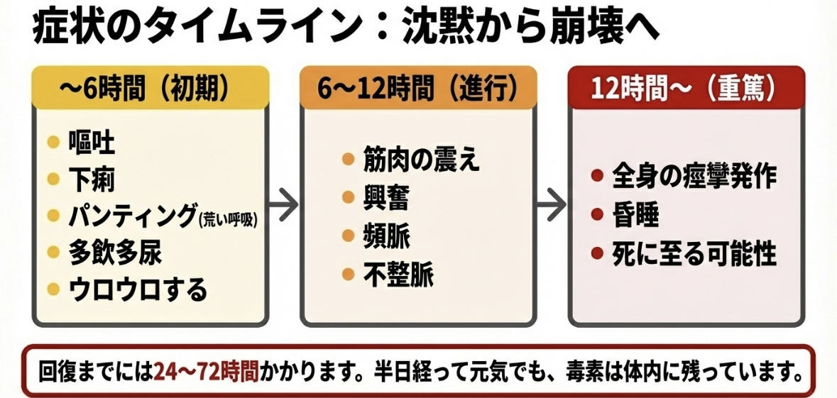 チョコレート中毒の症状の例